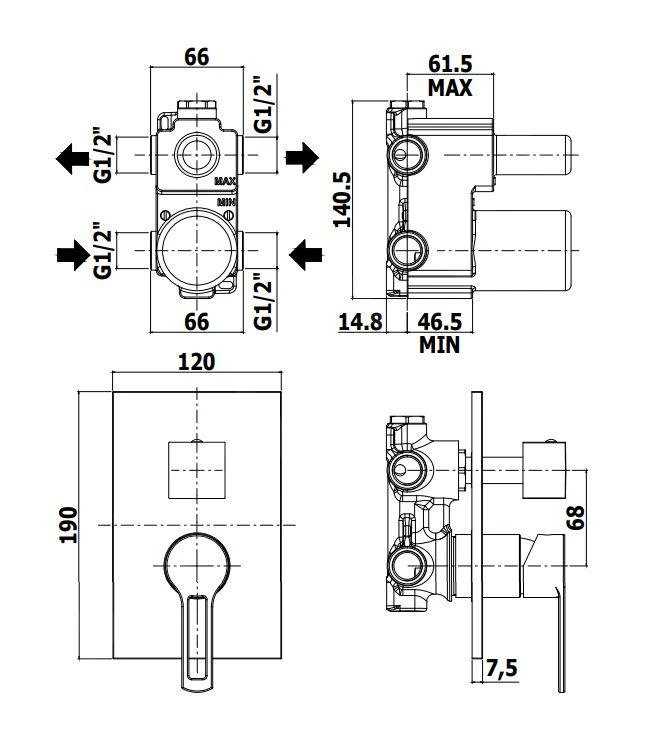 Paffoni Ringo - Inbouw Douchekraan Met Inbouwdeel, 2 Functies, Mat Zwart RIN018NO/M - Afbeelding 2