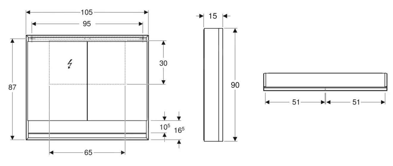 Geberit ONE - Spiegelkast Met LED-verlichting, 1050x900x150 Mm, 2 Deuren, Met Nis, Wit 505.834.00.2 - Afbeelding 2