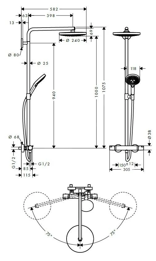 Hansgrohe Raindance Select S - 240 2jet Showerpipe, Wit/chroom 27129400 - Afbeelding 2