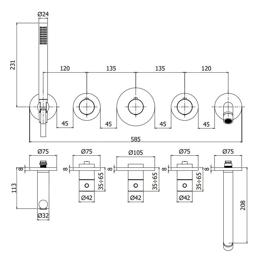 Paffoni Modular Box - Thermostatische Inbouwkraan, Voor 2 Uitgangen, Rvs MDE001ST - Afbeelding 2