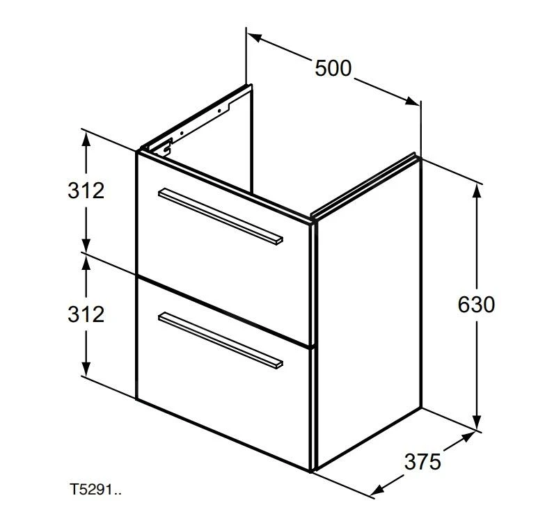 Ideal Standard I.Life S - Wastafelonderkast, 500x375x630 Mm, 2 Laden, Mat Zand T5291NF - Afbeelding 2