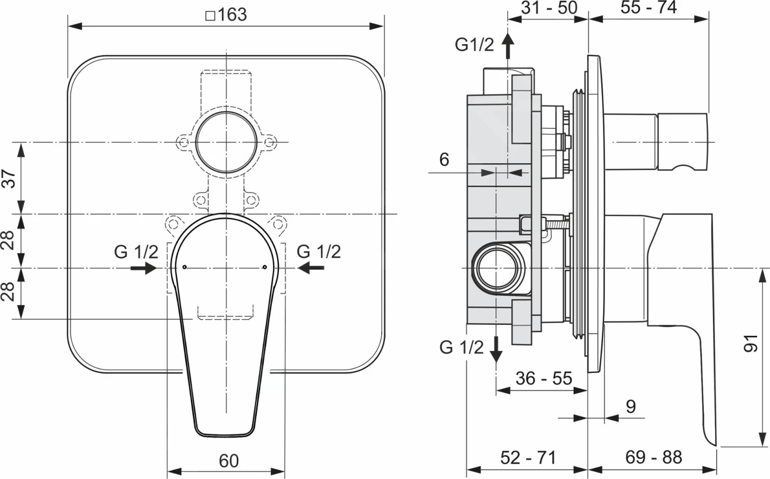 Ideal Standard Cerafine D - Inbouw Badkraan Met Inbouwdeel, Chroom A7189AA - Afbeelding 2