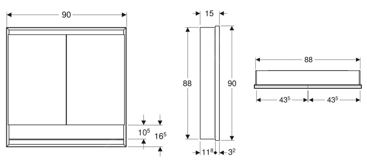 Geberit ONE - Spiegelkast Met LED-verlichting, 900x900x150 Mm, 2 Deuren, Met Nis, Inbouw, Wit 505.823.00.2 - Afbeelding 2