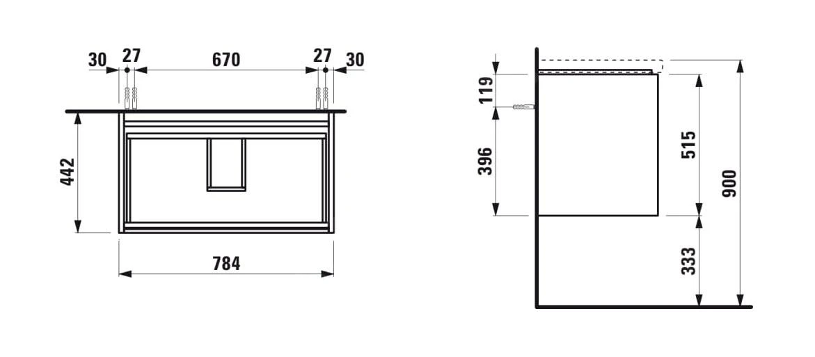Laufen Lani - Wastafelonderkast, 79x44x52 Cm, 2 Laden, Eiken H4035521122671 - Afbeelding 2