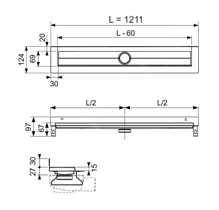 Tece TECEdrainline - Douchegoot 1200 Mm, Wandmontage, Seal System Afdichtingsband, Rvs 601201 - Afbeelding 2