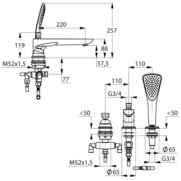 Kludi Balance - 3-gats Badrandcombinatie, Chroom 524470575 - Afbeelding 2