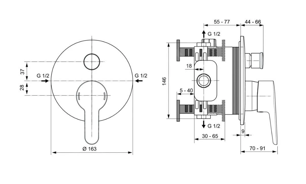Ideal Standard Ceraplus II - Inbouw Badkraan, Chroom A6866AA - Afbeelding 2