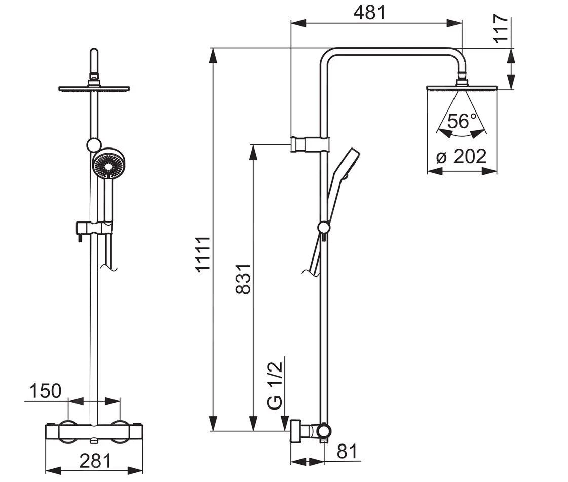 Hansa Prisma - Doucheset 200 Met Thermostaat, Chroom 58099103 - Afbeelding 2